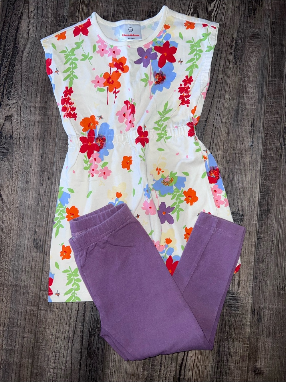 Hanna Andersson Purple Leggings & Cream Floral Tunic Set